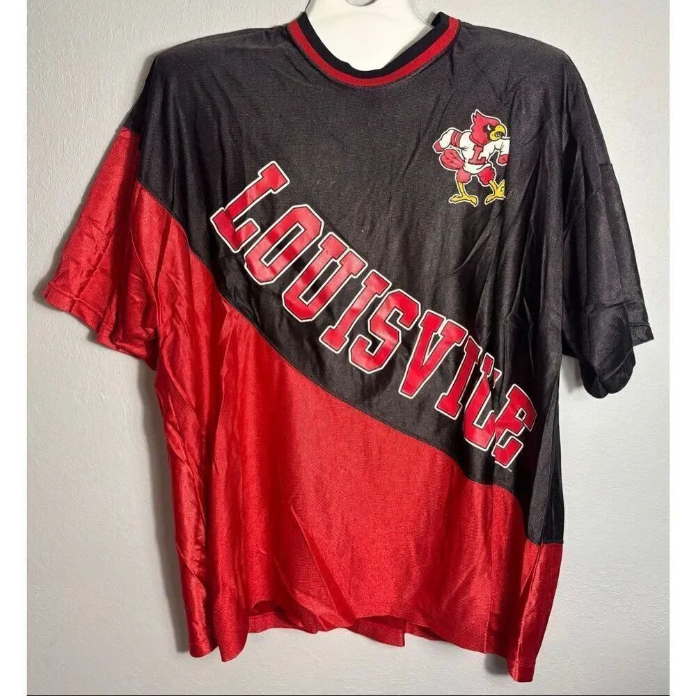 Vintage Louisville Cardinals Basketball Warm Up Shirt Black Red Size 2XL Flaw